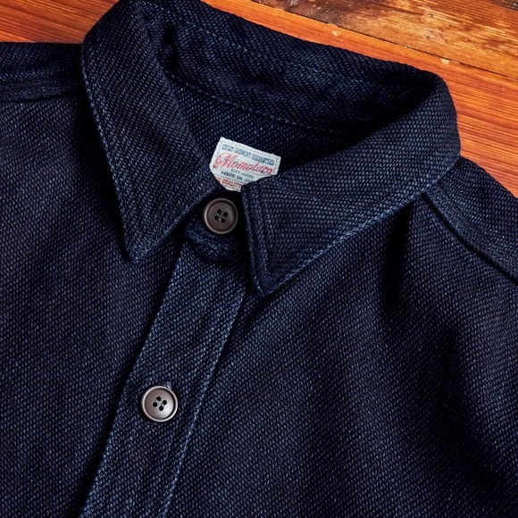NWT MOMOTARO Japanese Denim Heavy Dobby Sashiko Work Shirt in Indigo Size 44 - Picture 3 of 8